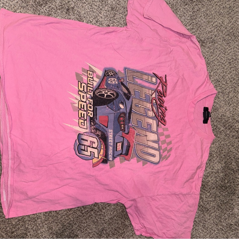 Vibrant Pink Short Sleeve Tee with Racing Graphic